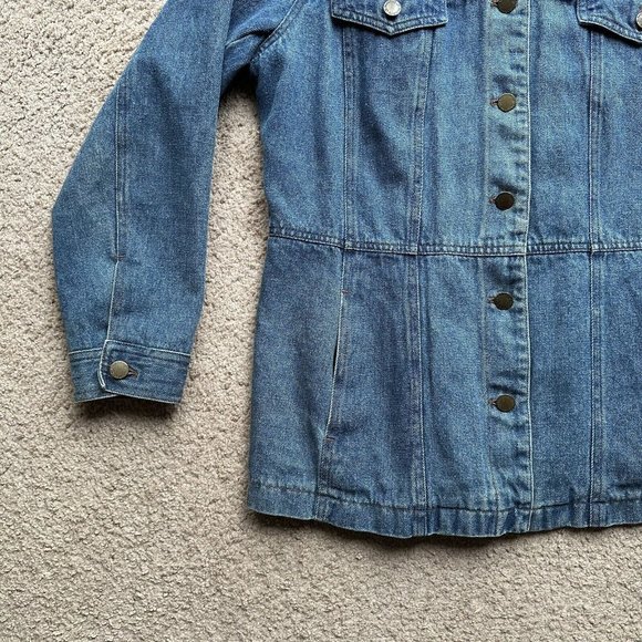 St Johns Bay Jacket Womens Large Denim Flannel Lined *Linning Rip* Pockets Vtg - Picture 7 of 13